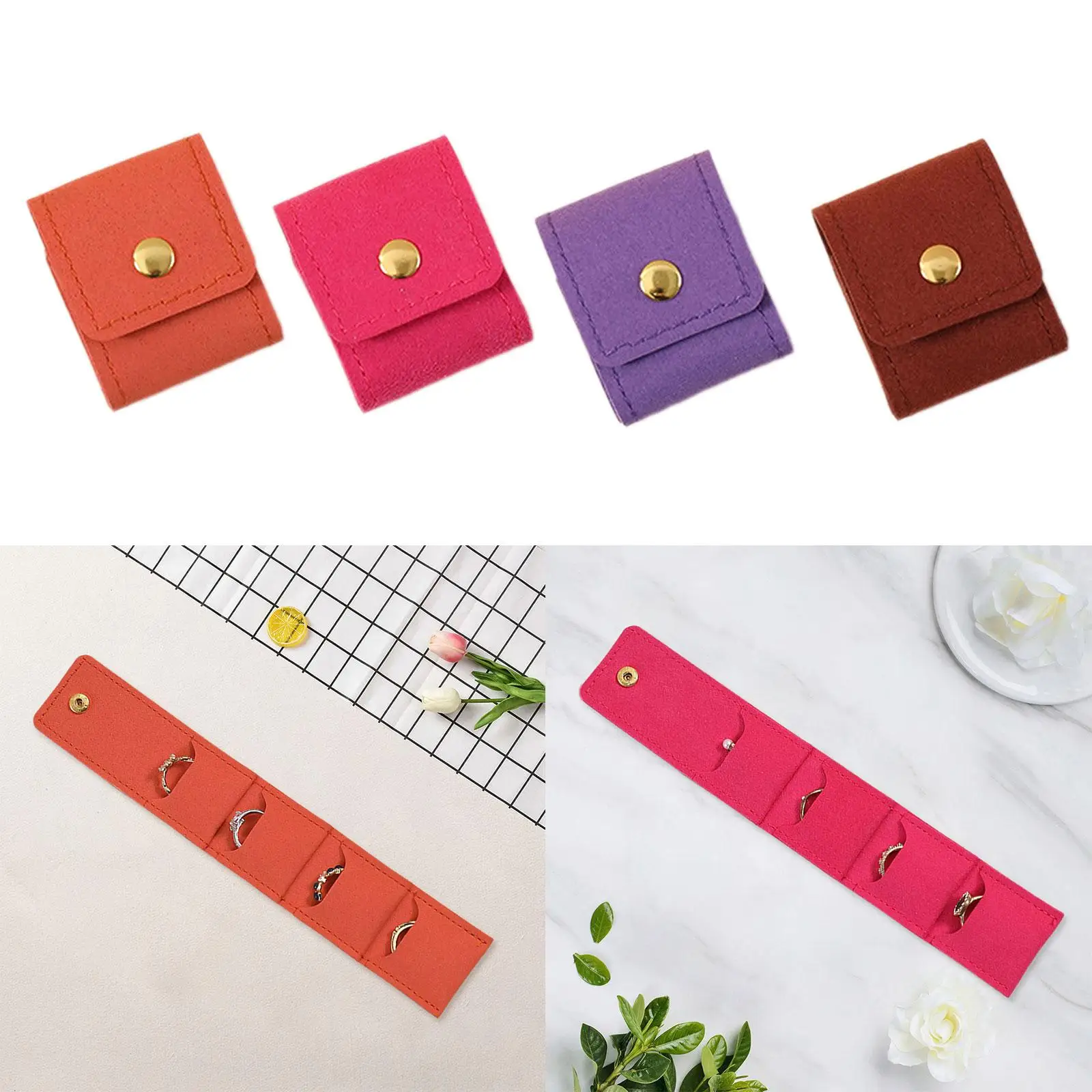 

3x Mini Jewelry Travel Case Jewelry Roll Bag Charms with Buckle Jewelry Pouch for Beach Vacation Wedding Rings Earrings