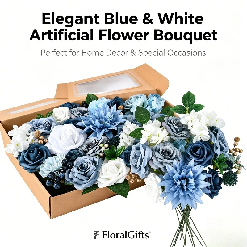 

European Style Artificial Bridal Bouquet Boxed Silk Flowers Wedding Favor Gift Box For Bride Party Decor