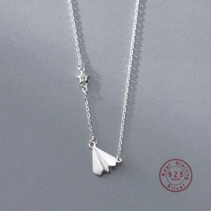 Personalized Childhood Paper Airplane Pendant Necklace Women 925 Sterling Silver Simple And Versatile Daily Jewelry