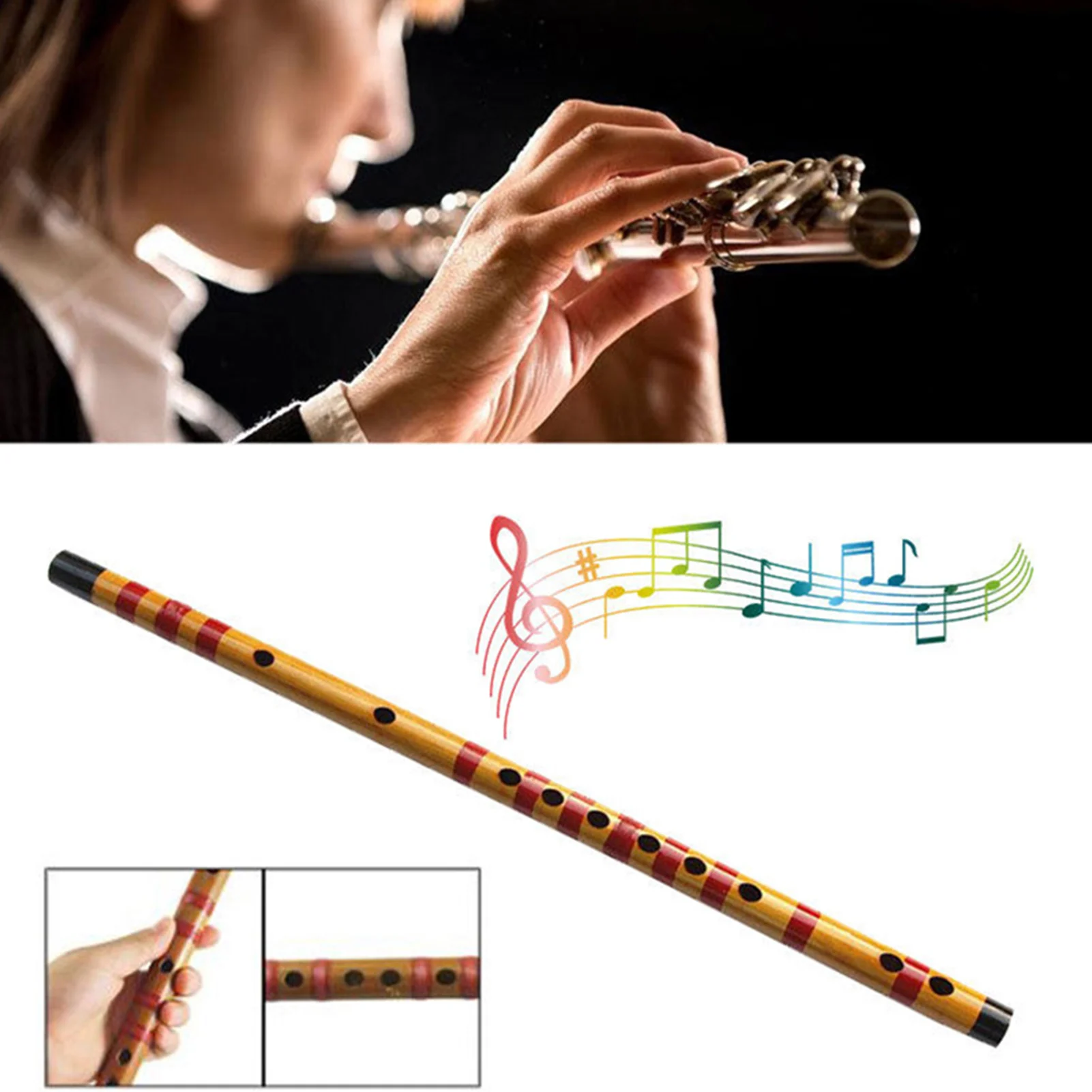 Handmade Wooden Bamboo Flute Smooth Surface No Burrs Flute with Chinese Knot for Beginner Student Music Examination FOU99