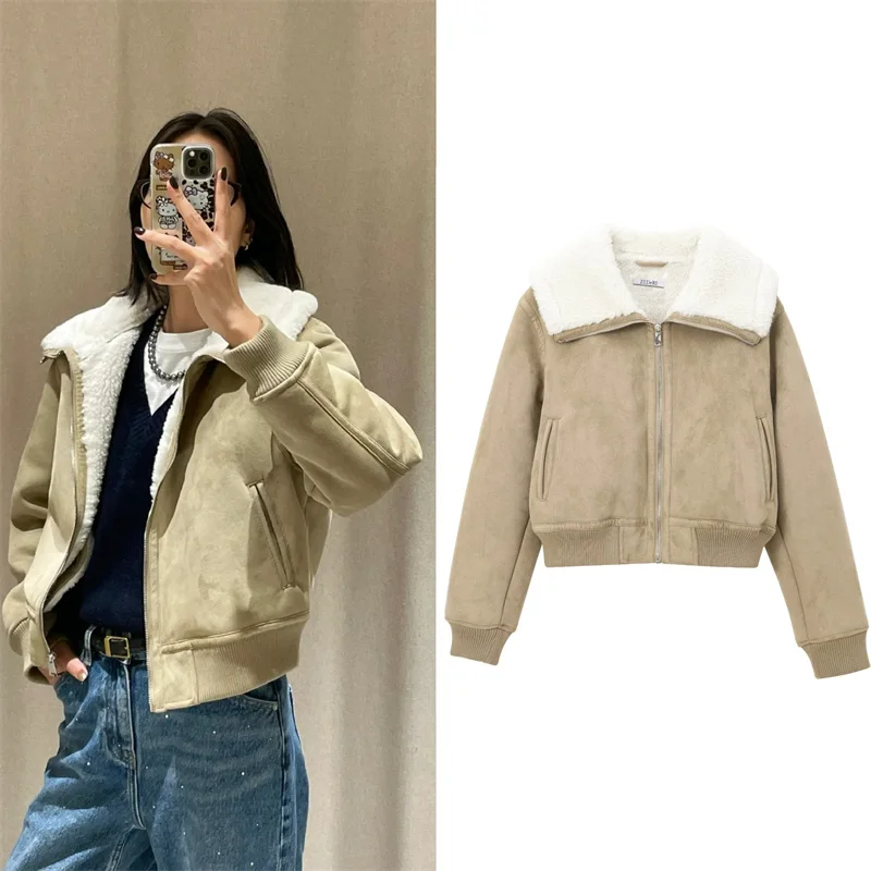 

Women's Jacket 2025 Autumn New Arrivals Khaki Long-Sleeve Zipper Double-Sided Warm Jacket Casual Fashion Versatile Style