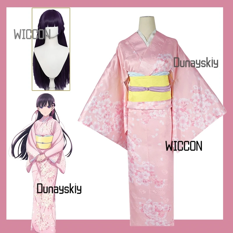 $*()My Happy Marriage COS - Kimono Yukata Set  Sakura Season Seisen Miyo Costume  Wig Summer Anime Festival Shop1104190056 Store