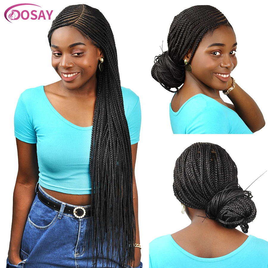 اليدوية كورنو شعر مستعار مضفر الاصطناعية كامل الدانتيل الضفائر للنساء السود Locs آلهة 36 "صندوق بدون عقد الجانب جزء شعر مستعار مضفر