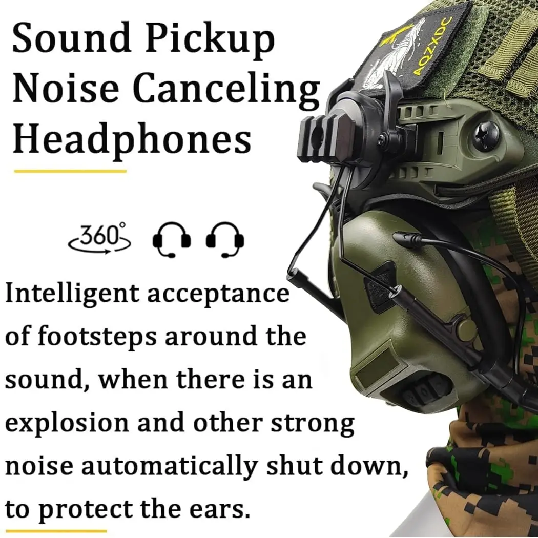 Airsoft Helmet & Noise Cancelling Headset Set, with Goggles, Flashlight, Helmet-Cover, Flashing Lights, Balaclava, for Paintball