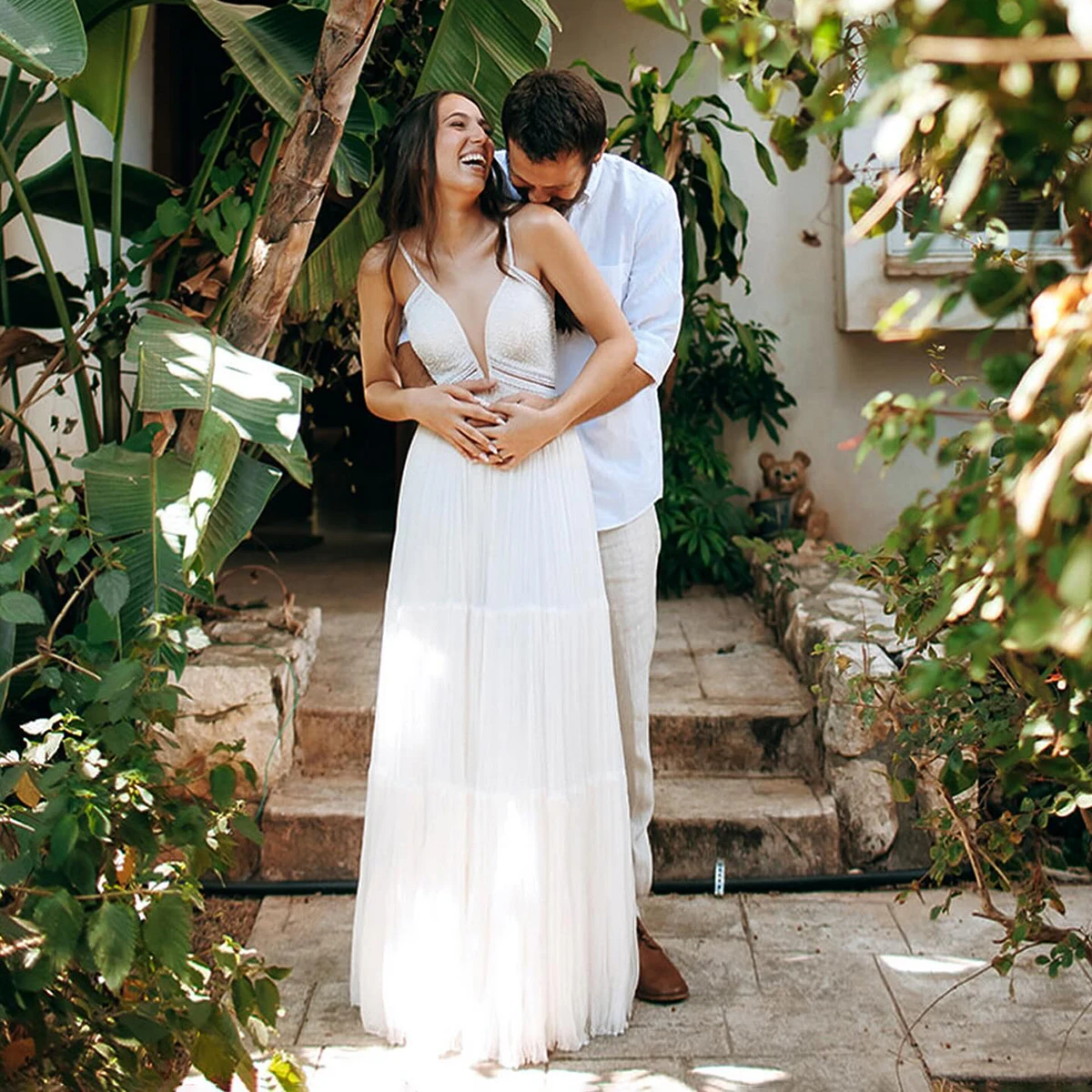 Boho Beach Backless Tiered Chiffon Wedding Dress Full Length Spaghetti Straps Lightweight Sequins Customized Cutout Bridal Gowns