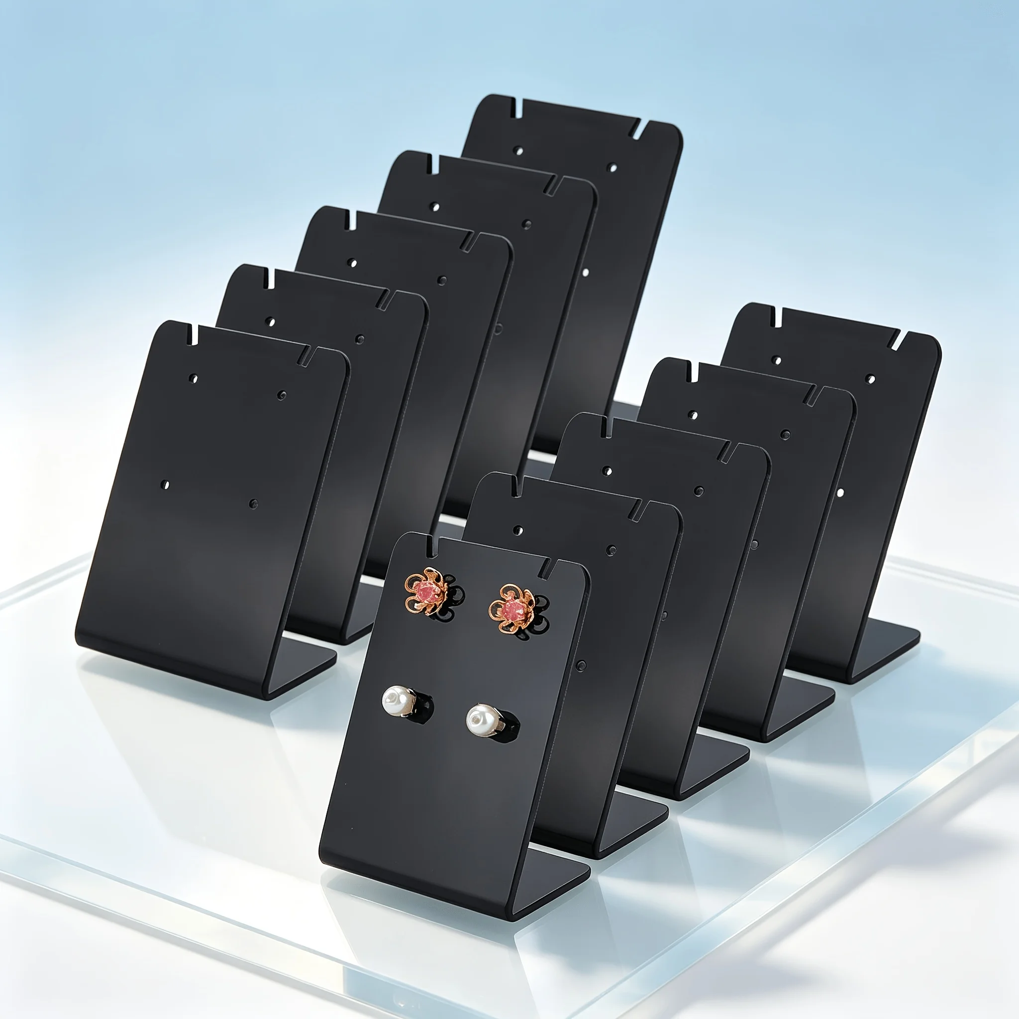Black Acrylic Hollow Earring Display Stands - Slanted Back Jewelry Display Racks | Creative Floral Hollow Stud Holder