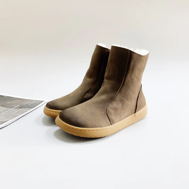 Careaymade-Women's wider toe Sheepskin Wool Integrated Winter Boots Top Layer Cowhide Cotton Shoes Walking Work Travel boots