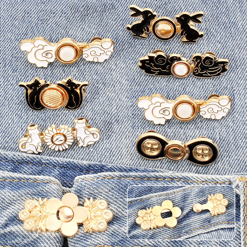 1Pair Detachable Buttons Snap Fastener Pants Pin Retractable Chinese Knot Button Sewing-Free Buckles for Jeans Perfect Fit Waist
