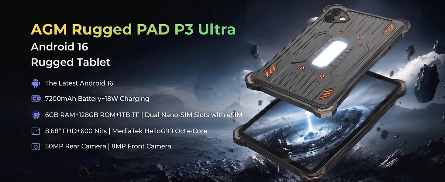 AGM PAD P3 Robustes Tablet 8,68" Android 16 7200mAh Akku 120Hz 6GB RAM 128GB Speicher Pad PC 4G Tablet Globale Version Tablet – Detail 2