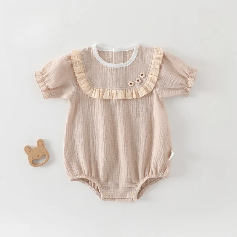 

Baby Infant A Grade Gauze Clothes Summer Thin Princess Style Romper Cotton A Grade Triangle Onesie Bodysuit Crawler