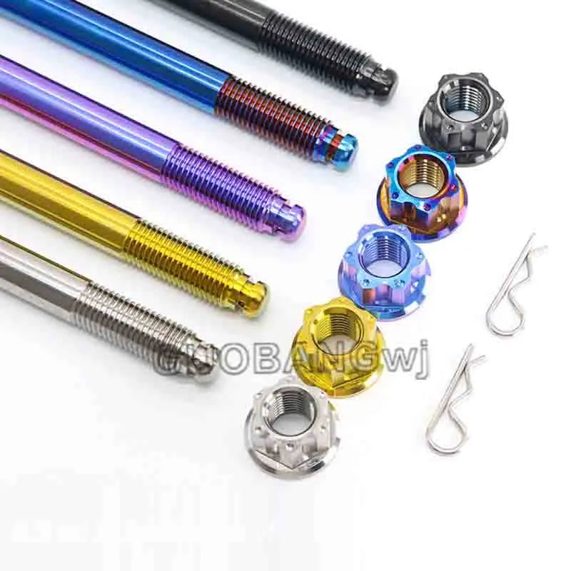 TC4 Titanium Alloy Hub Middle Axle for M10/M12×230/370mm, Burnt Titanium Color Fork Dropout Axle, Front Wheel Axle Upgrade 1Pcs