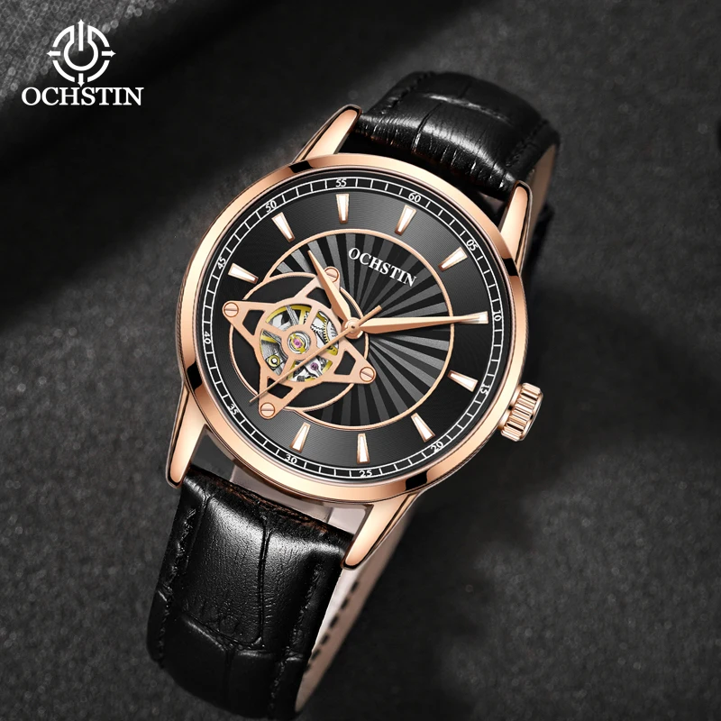 OCHSTIN Hollow Machinery Movement Watches Leather Strap Waterproof Tourbillon Classic Fashion Wristwatch Men Minimalist Clock