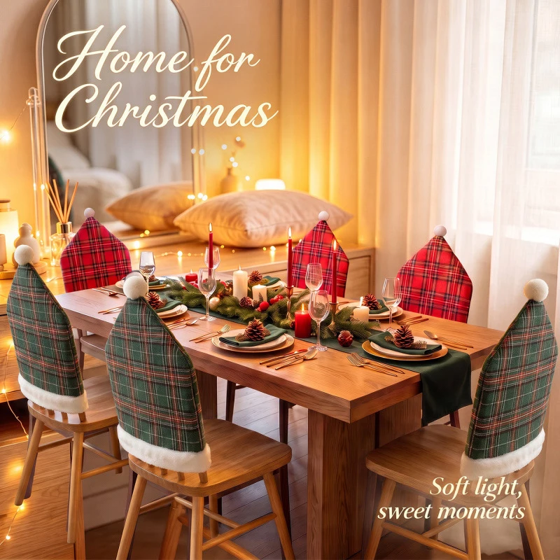Hot selling new Christmas heat transfer digital printed red and green checkered chair cover for holiday decoration