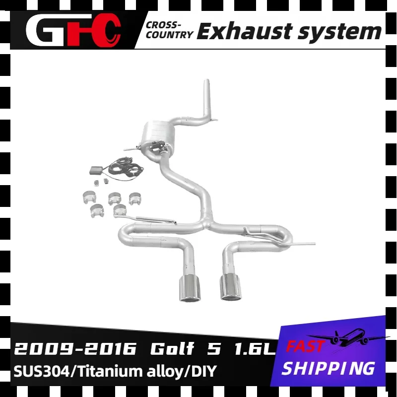 

GFC catback SUS304 high-performance exhaust system, electronic valve muffler, 2 tips For 2009-2016 Golf 5 1.6L