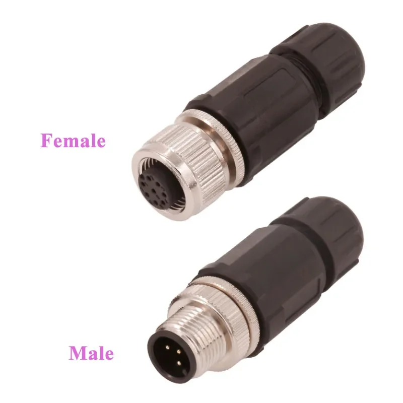 Waterproof M12 Male Female Aassembly Plug Outdoor IP67 3 4 5 6 8 12 17Pin Straight Head Welding Wire Cable Connector