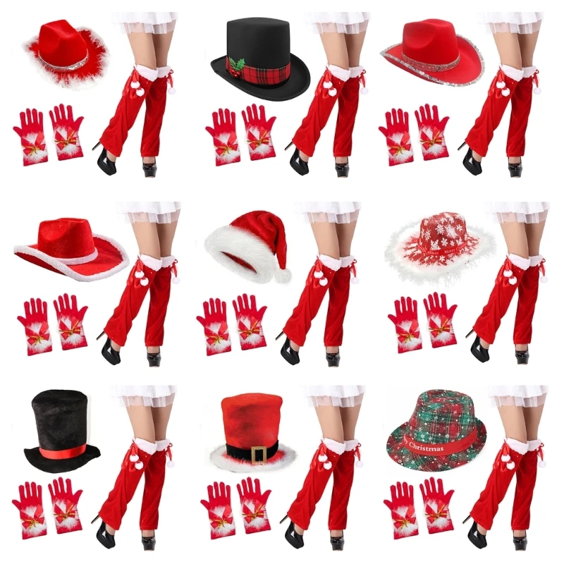 

Christmas Denims Hats Socks Gloves Set Party Wear Comfortable Santa Costume Hats DXAA