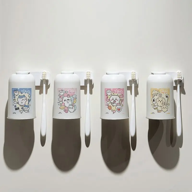 Cartoon Kawaii Wall-mounted Toothbrush Cup Holder Couple Family Gargling Cup Storage Strong Adsorption Force Good Looks Chiikawa