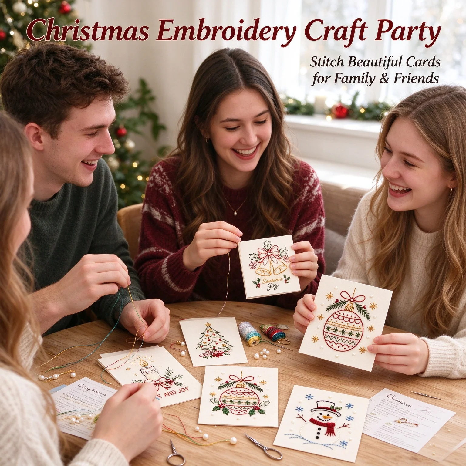 Christmas Hand Embroidery Card DIY Kit Paper Stitching Craft Set Beginner-Friendly DIY Stitching for Aldult＆Beginner Handmade