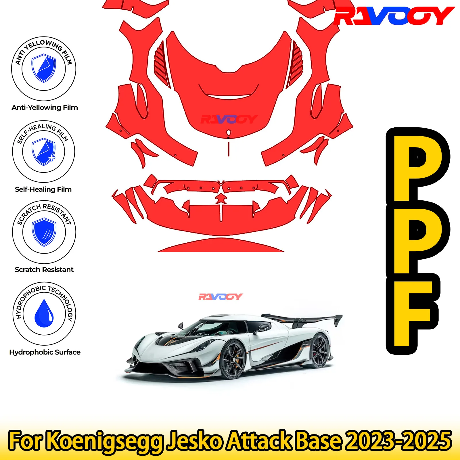 

Для Koenigsegg Jesko Attack Base 2023-2025, глянцевая матовая черная предварительно вырезанная передняя пленка PPF, комплект защиты от краски