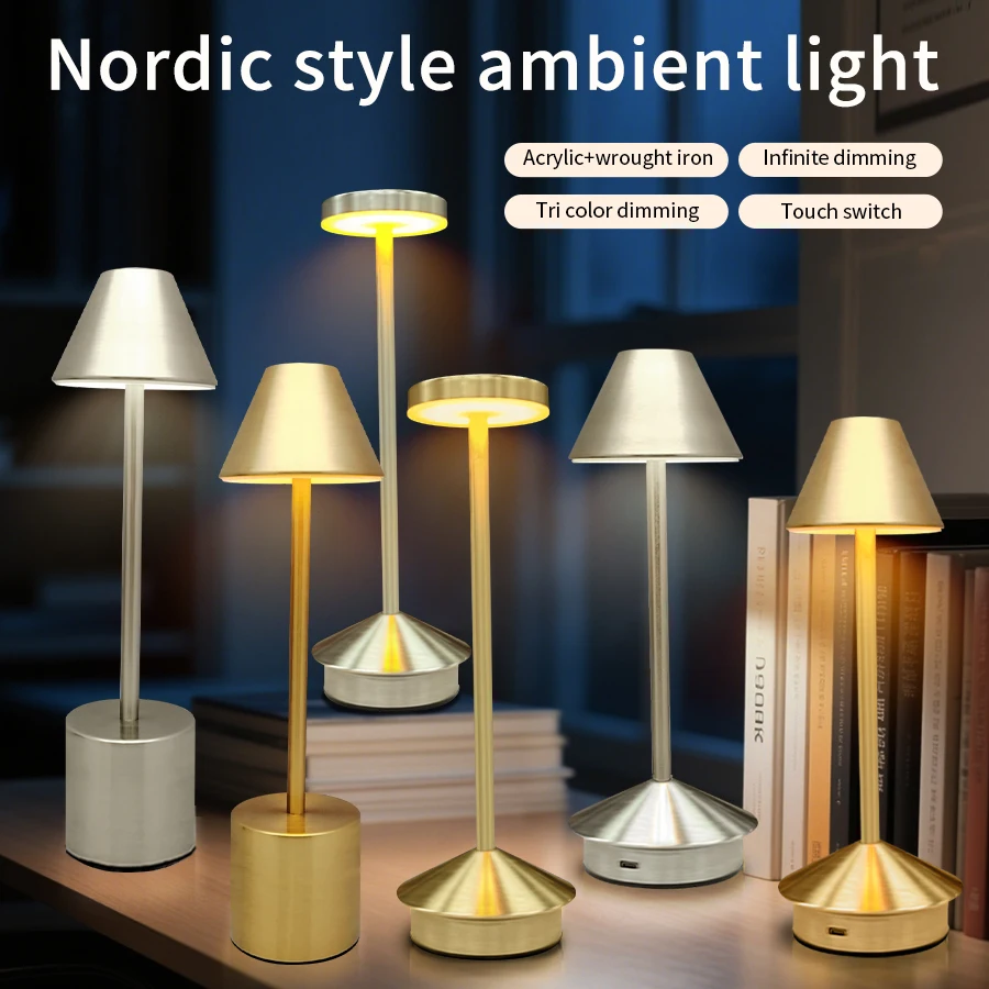 

Touch Sensor LED Table Lamp Rechargeable Desktop Night Light 3 Color Adjustable Bedroom Restaurant Bar Atmosphere Decor Light