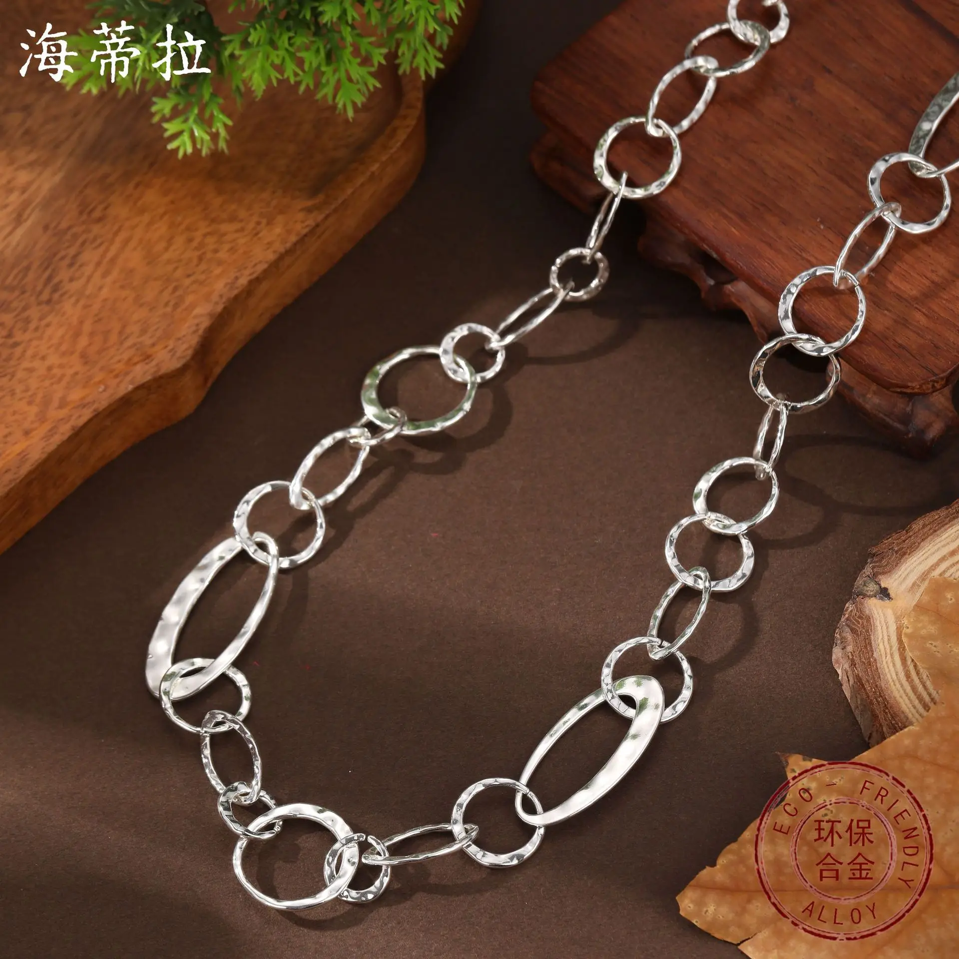 Jewelry DIY accessories new glossy hollow ring long necklace women's exaggerated high-end bohemian geometric ring necklace