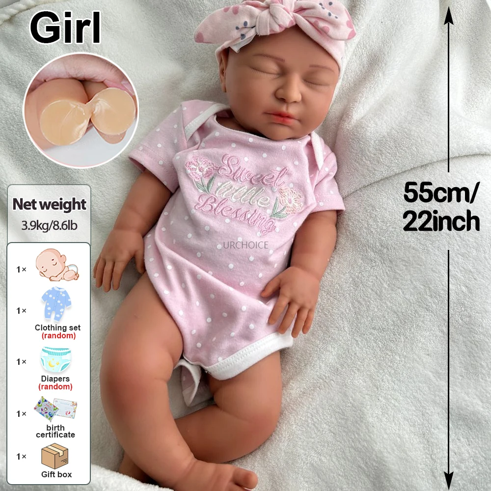 Lavable 22 pulgadas bebé niña realista de silicona renacido muñeca suave textura exquisita detalles muñeca para compañero colección niños juguete