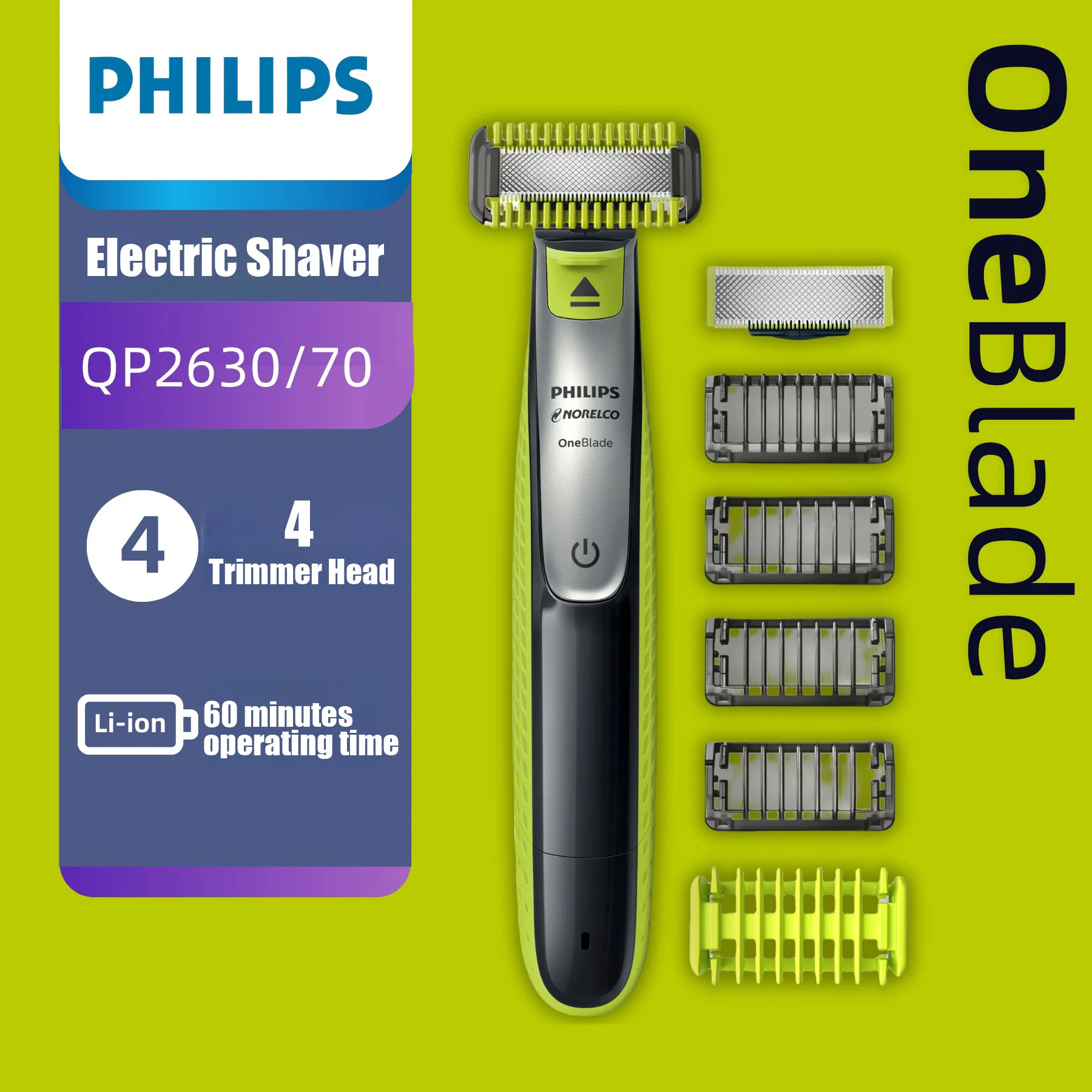 Philips Norelco OneBlade QP2630 full set Face Hybrid Electric Beard Trimmer and Shaver Original Packing