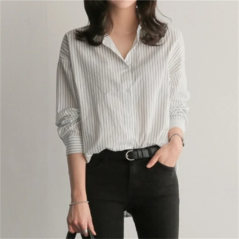 Women Shirt Stripes Blouse Lady Loose Long Sleeve Oversized Shirt Casual 2024 Spring Autumn Female Street Shirts