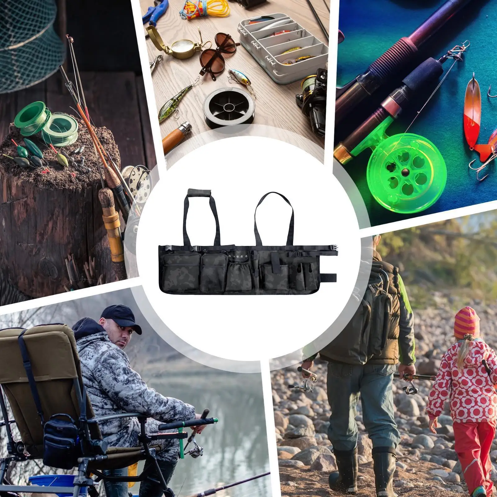 

Ведро для рыбалки Оксфорд с несколькими карманами, держатель для приманки, сумка для снастей для зимней рыбалки для пеших прогулок, кемпинга, путешествий, катания на лодках, уличное снаряжение