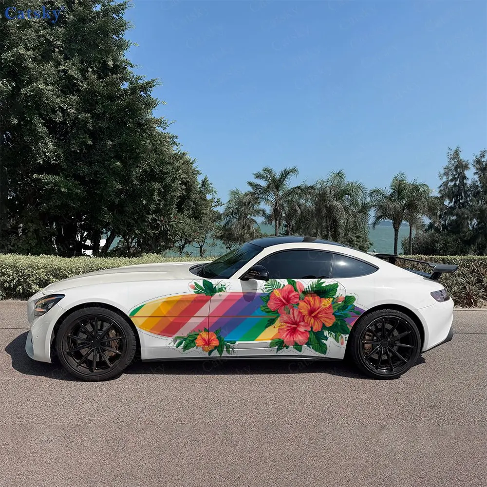 2pcs Flowers And Surfboards Sticker, Durable, Fade-resistant, Enhance The Beauty Of Your Vehicle Bold Art Design Car Vinyl Wrap