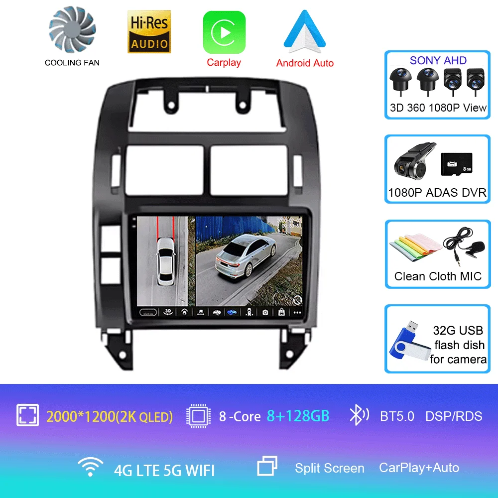 Auto radio Android 16 multimediaspeler GPS Carplay QLED scherm stereo voor Volkswagen VW Polo MK4 6Q 9N 9N3 2004-2009 - afbeelding 1