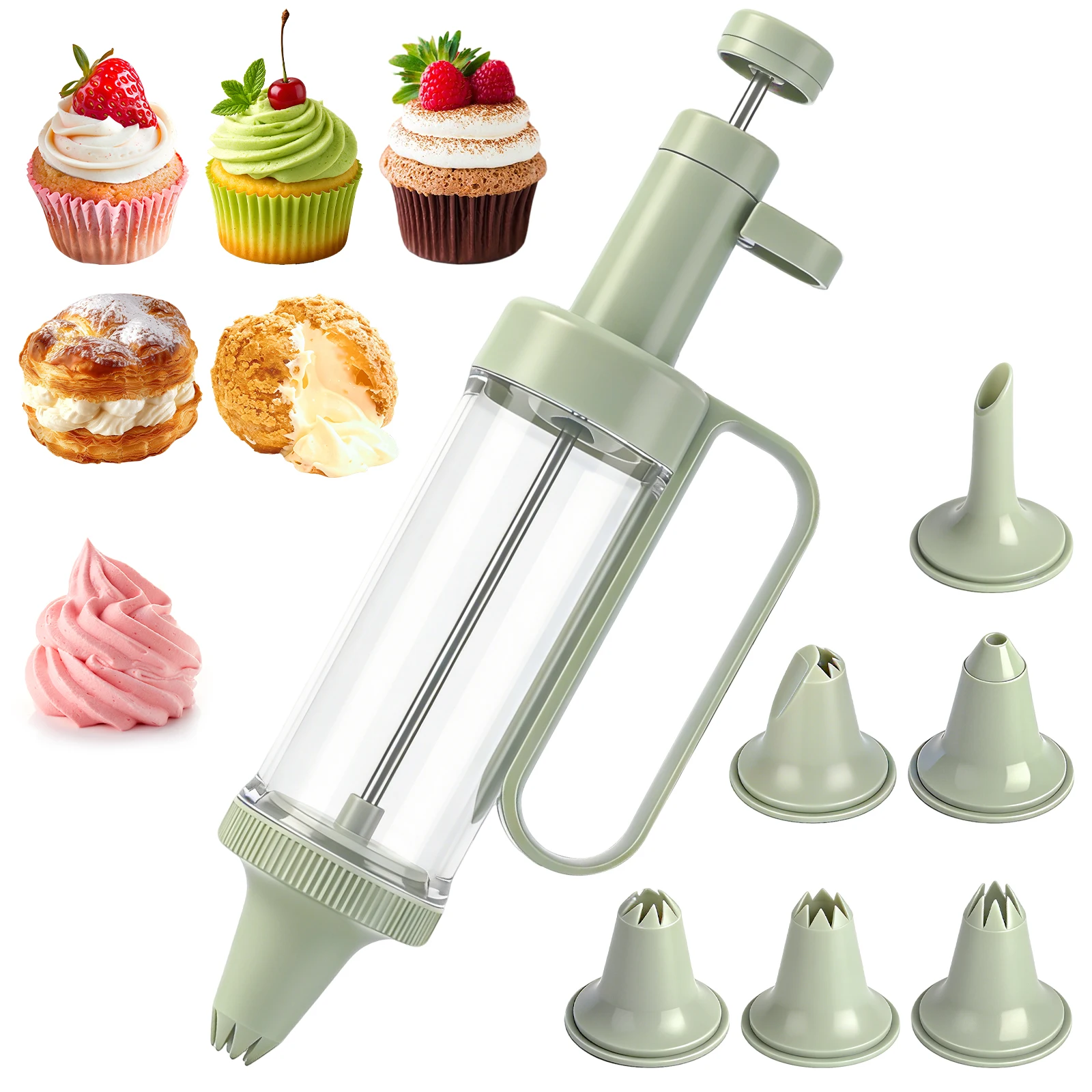 

Plastic Cream Squeezer Piping Set Kitchen Cake Dessert Decorating Piping Tool with 6 Piping Nozzles