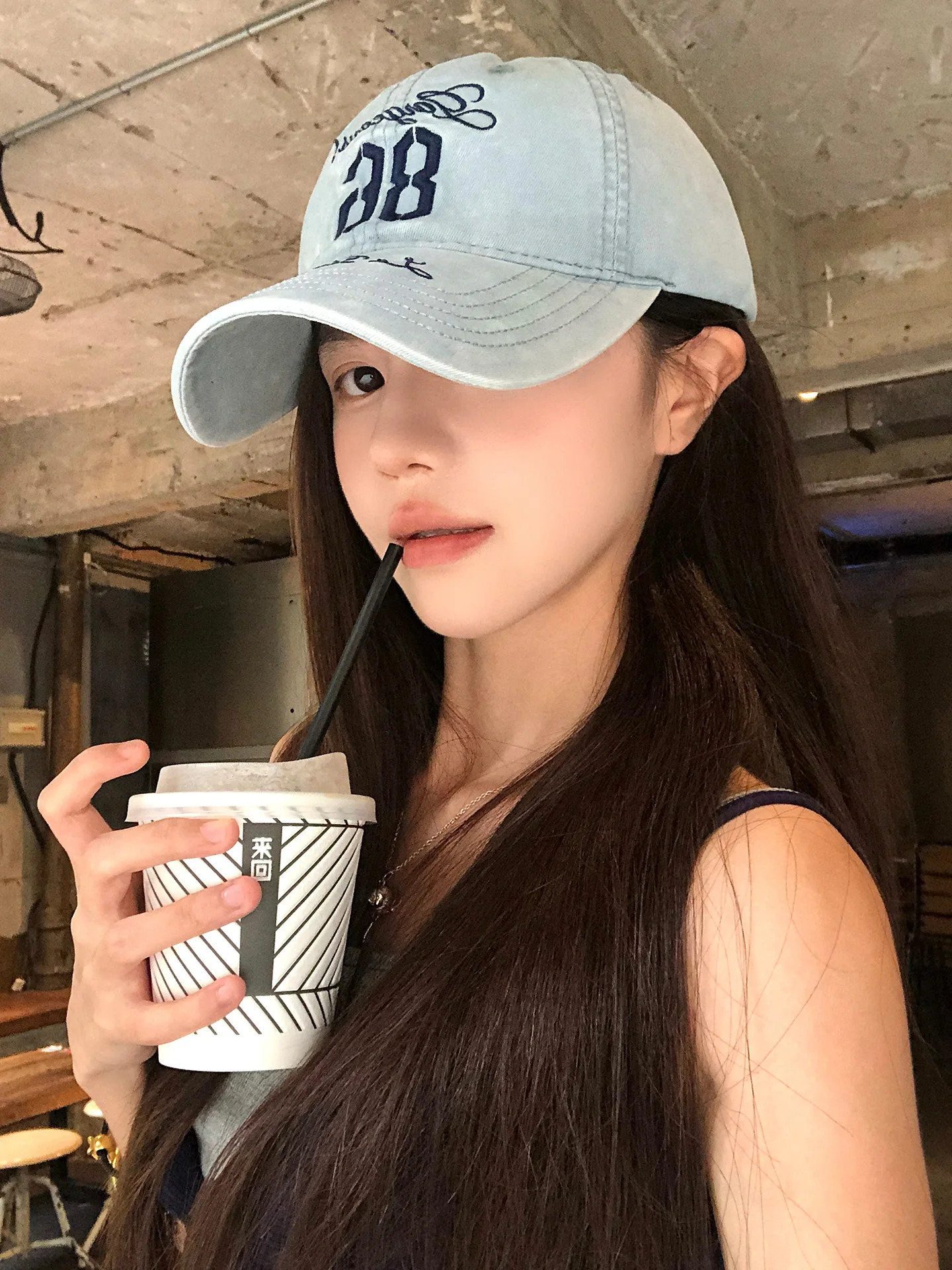 Retro American Washed Light Blue Denim Baseball Cap Women Trendy Street Fashion Sunshade Duckbill Hat Face Slimming Cap