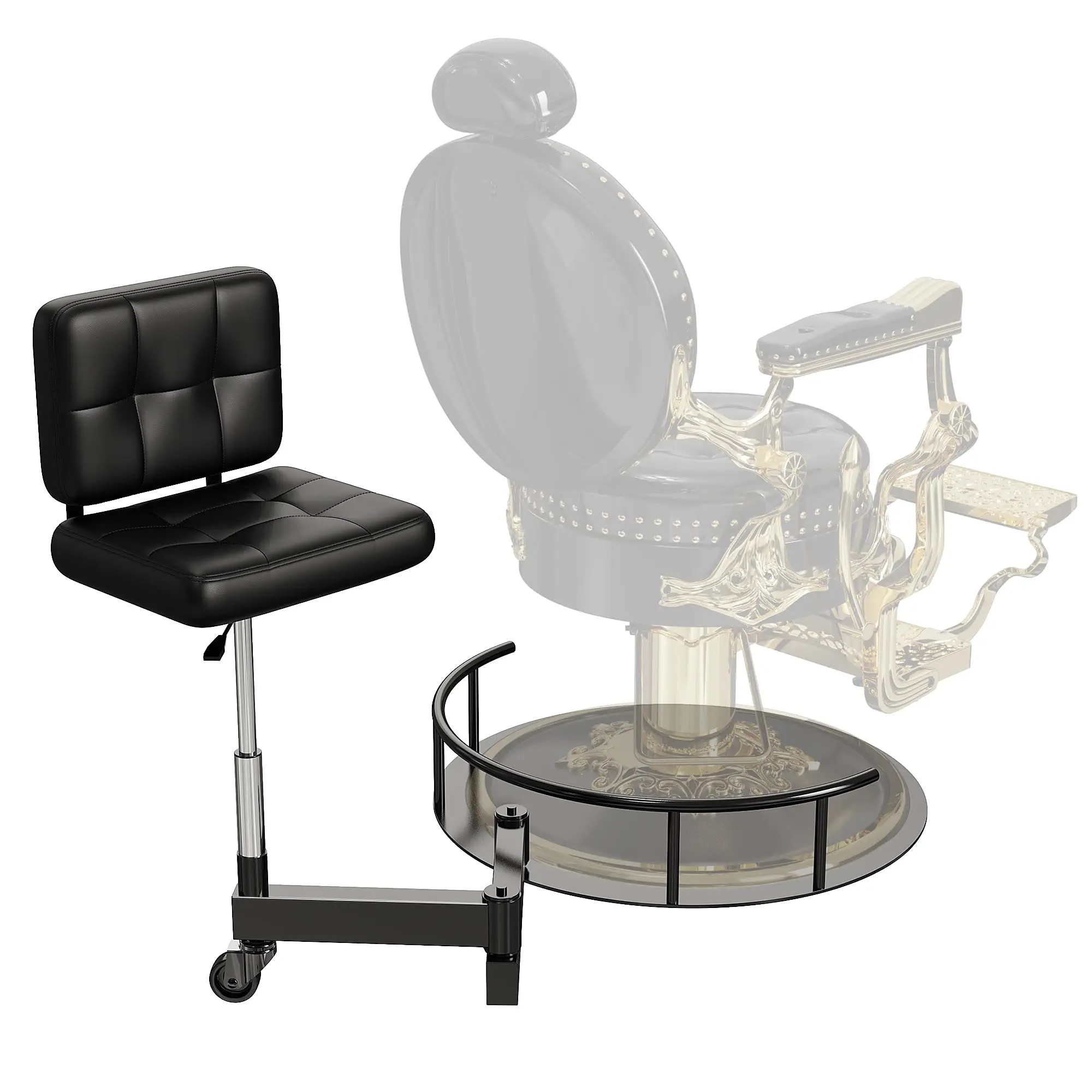New Barber Chair Rolling Stool with Backrest, Height-Adjustable Barber Chair Attachment Rolling Tool, Beauty
