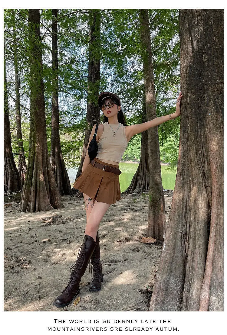 Saias femininas avental de algodão saia crinkle para café data clássico utilitário bolso retro moderno mulher madura conforto estilo chique