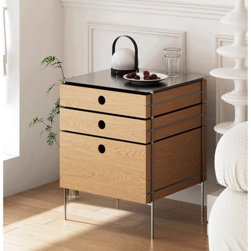 

Log small apartment bedroom bedside table Bauhaus storage stainless steel solid wood storage cabinet used floor bucket