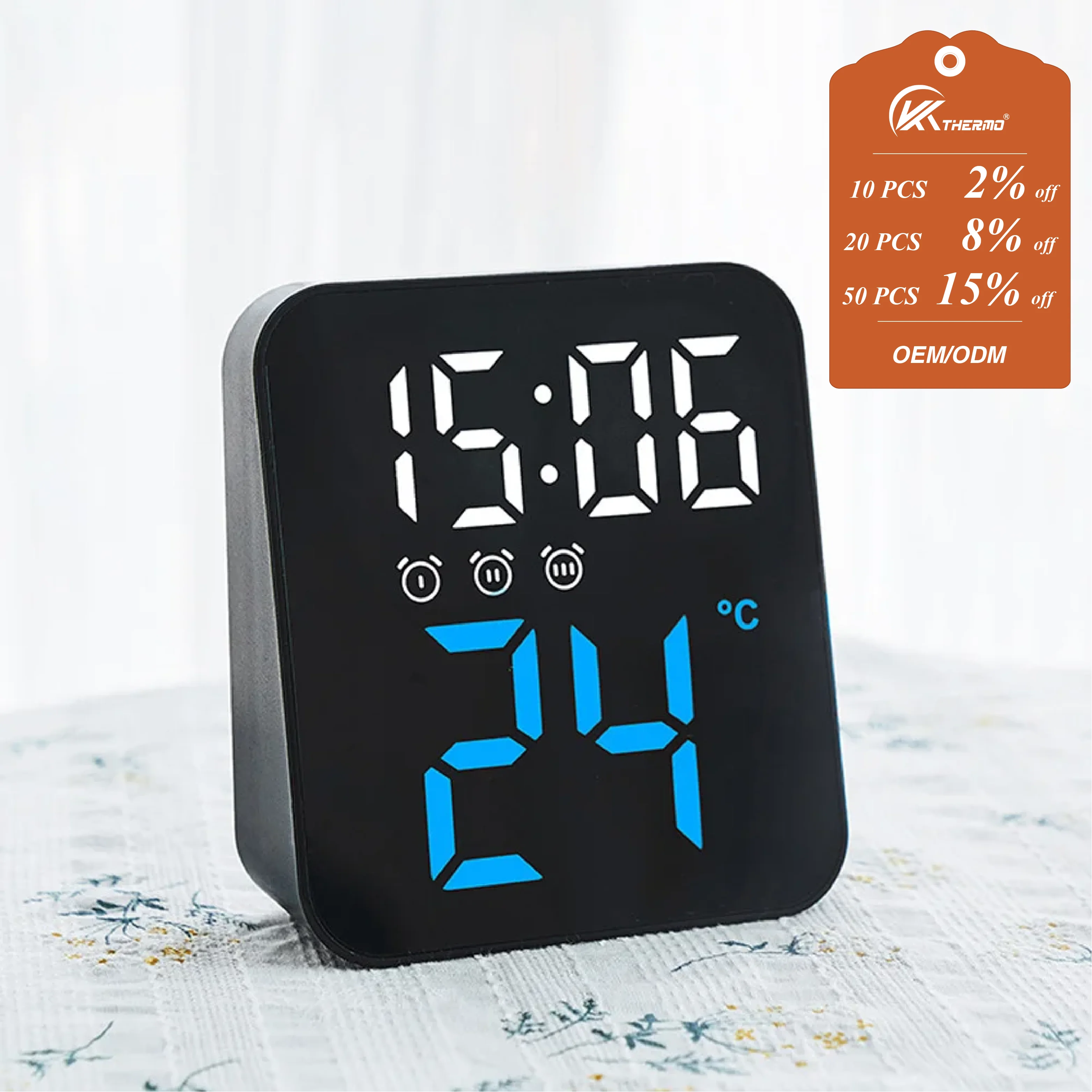 LED Digital Alarm Clock with Temperature & Display, LED Night Light, Voice Control, Adjustable Brightness, Auto Night Mode