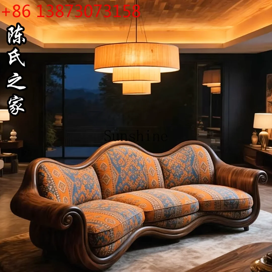 Italian light luxury home solid wood three-person sofa