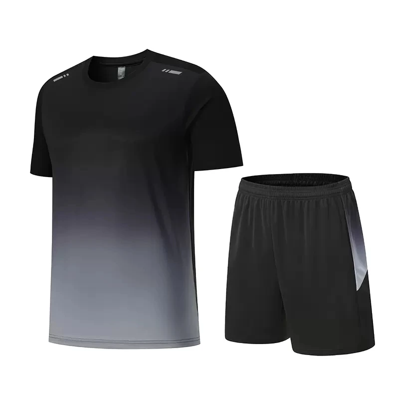 Quick Dry Ice Silk Fitness Top Shorts Men Women Sports Set Breathable Loose Large Size Training Wear Summer Cool Sensation - view 4