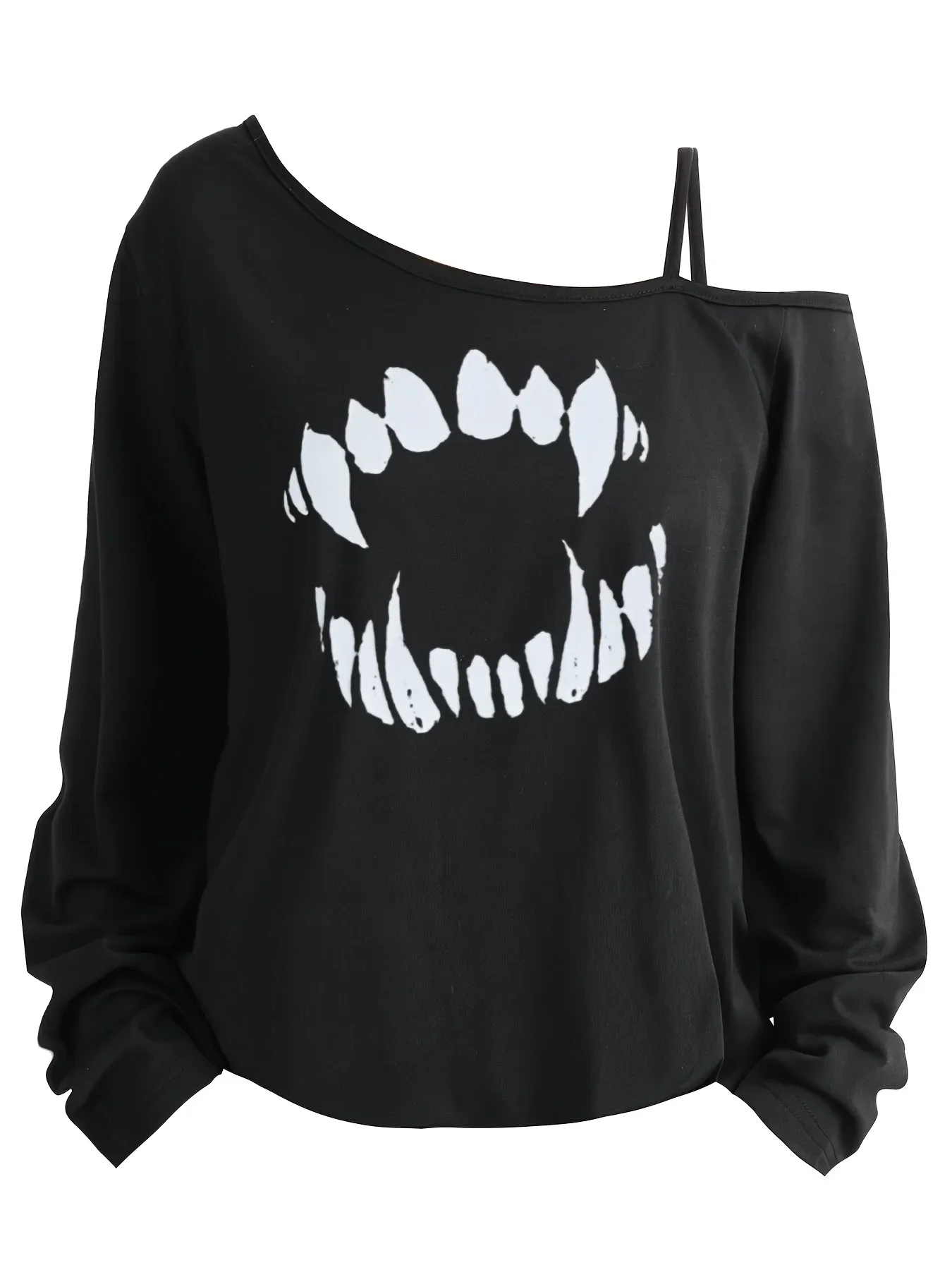 Top de mujer de talla grande con mangas estampadas, tirantes finos, escote asimétrico, 1-8XL, letras (XT).