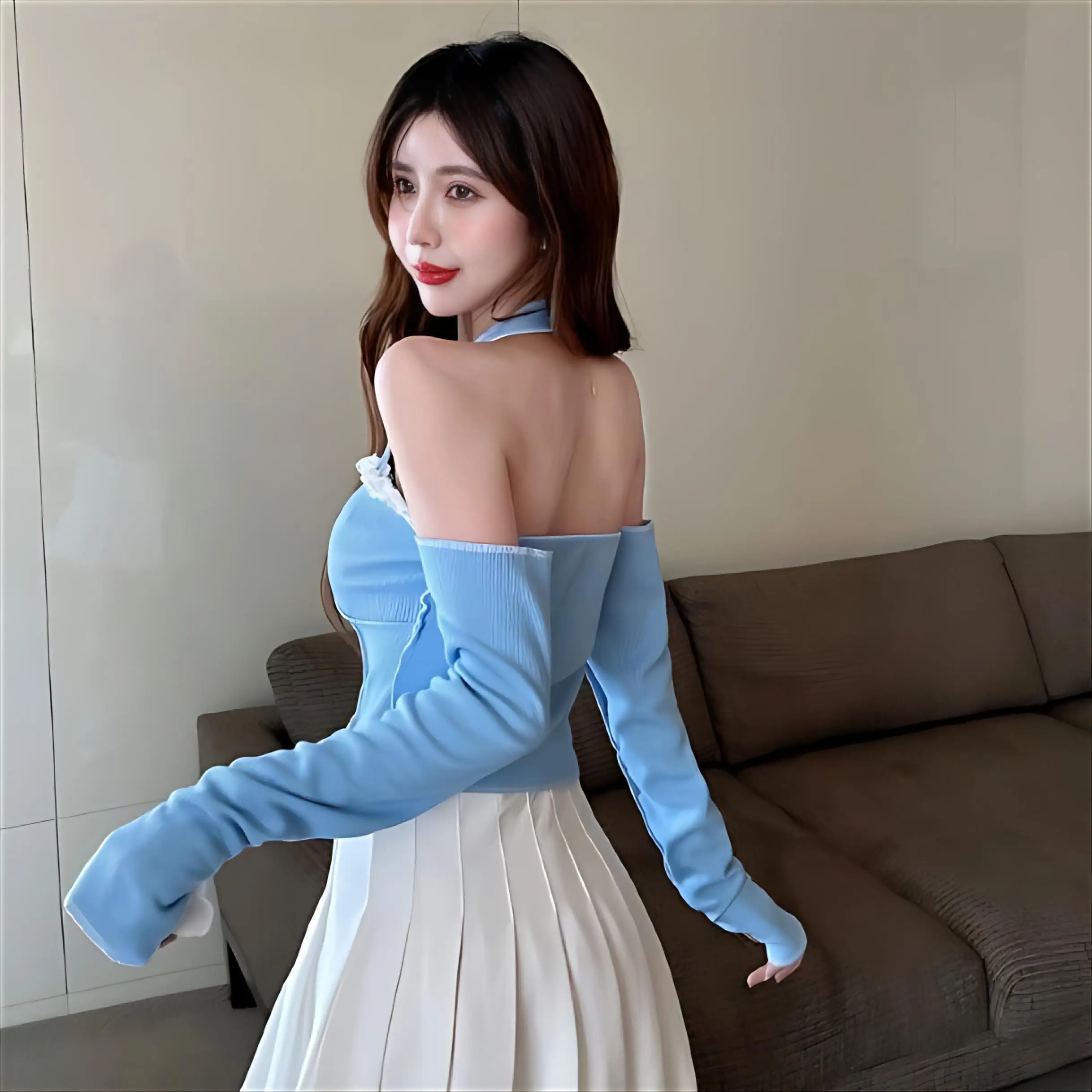 انفصال كم تي شيرت المرأة تي شيرت القطن امرأة الشتاء فضفاضة تناسب بلوزات طويلة الشارع الشهير الملمس مرونة الخريف الملابس #6