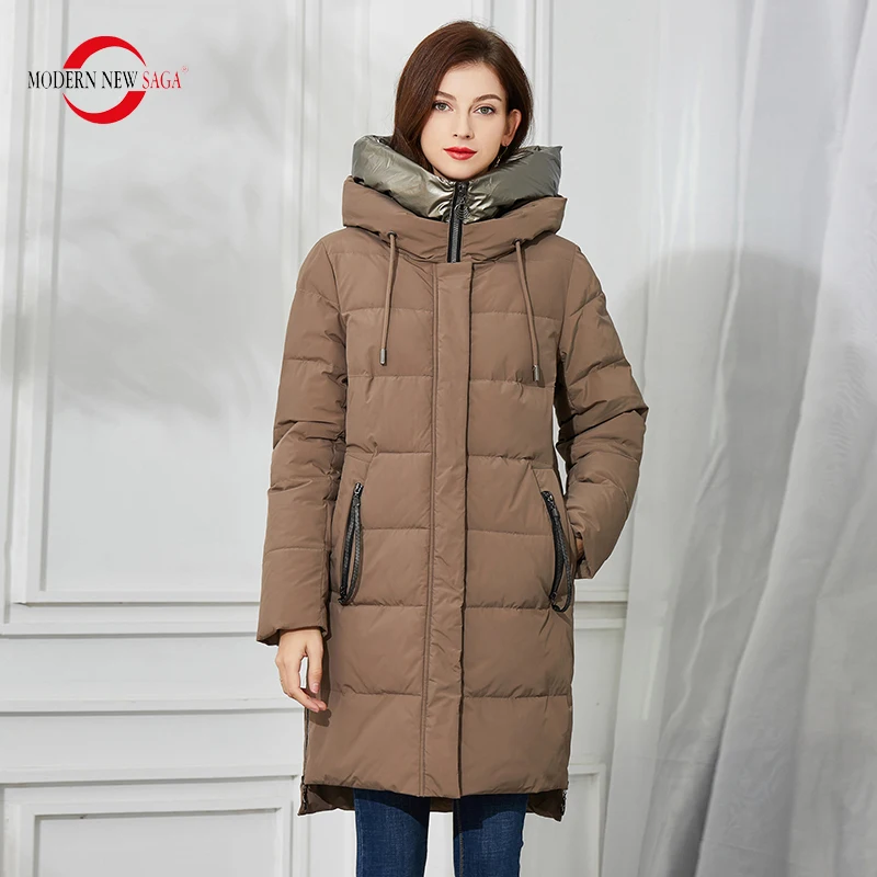 

MODERN NEW SAGA 2022 Winter Women Coat Thick Warm Cotton Padded Jacket Winter Long Coat Hooded Quilted Coat Parka Women Overcoat