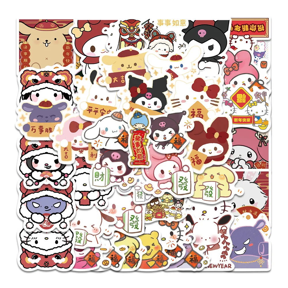 50Pcs/Set Kawaii Sanrio Stickers Large Collection Cute Cartoon Images Graffiti Sticker Hello Kitty Kuromi Waterproof Ins sticker