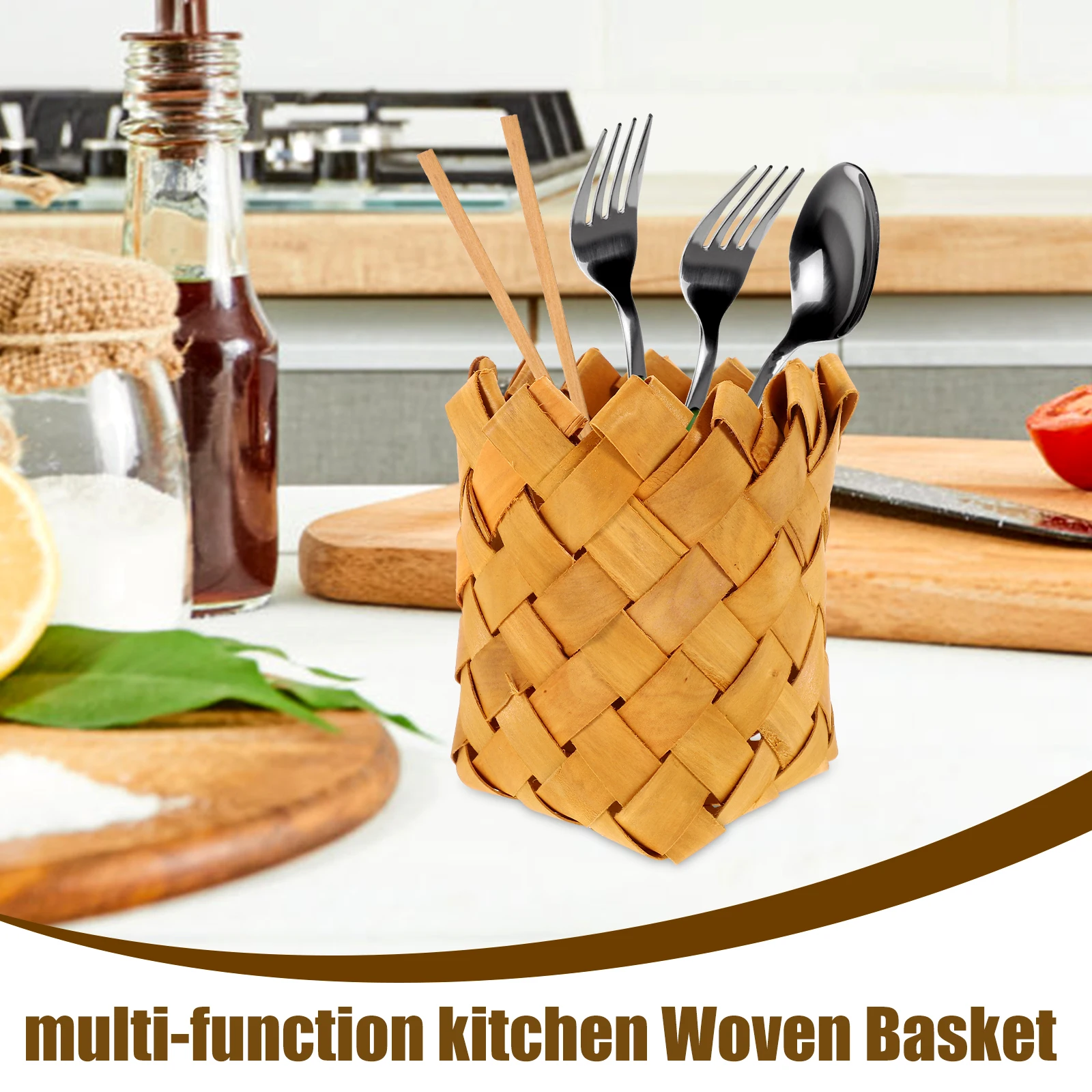 

Braided Basket Storage Tube Small Woven Cutlery Organizer Kitchen Countertop Pantry Lightweight Tableware Holder Chopsticks