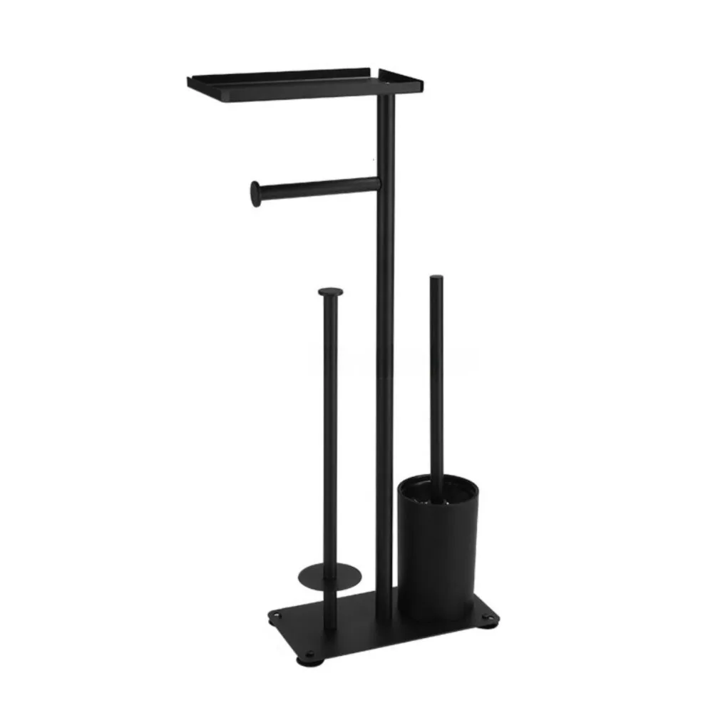 

Напольный держатель для туалетной бумаги из нержавеющей стали с поддоном для хранения, в комплекте с ершиком для унитаза и подставкой для бумаги.