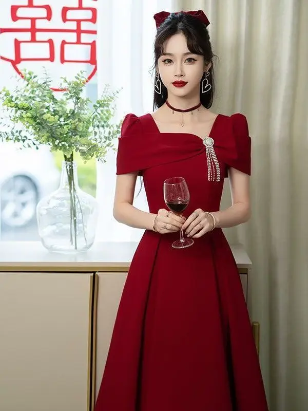 Red Evening Dr Ele a vita media gonna a linea ort Sve Zipper Sle Cerimonia di matrimonio Fidanzamento Par Tessuto in poliestere