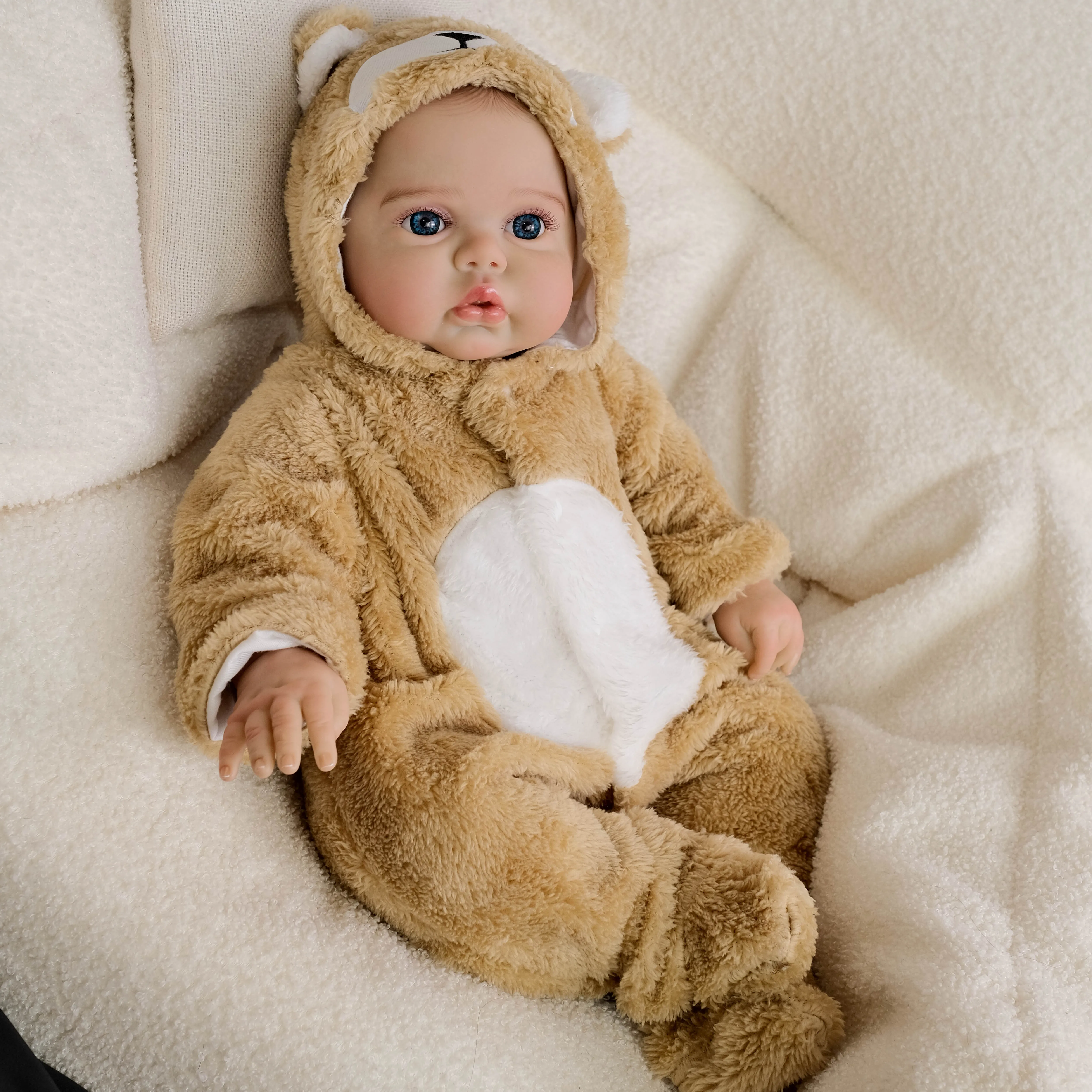 NPK 19 بوصة نابض بالحياة تولد من جديد دمية طفل التوائم المخللات القماش الناعم الجسم رسمت باليد الشعر محبوب الوليد دمية طفل لجامعي #5