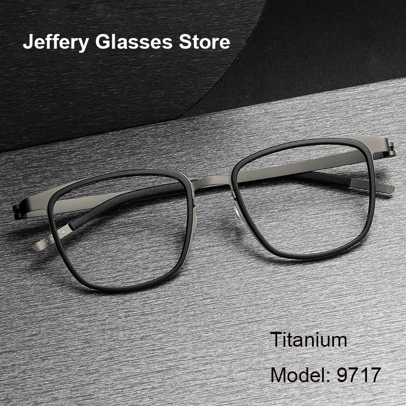 

Denmark Screwless Titanium Glasses Frame Men Retro Square Myopia Reading Prescription Eyewear Eyeglasses Anti Blue Lenses 9717