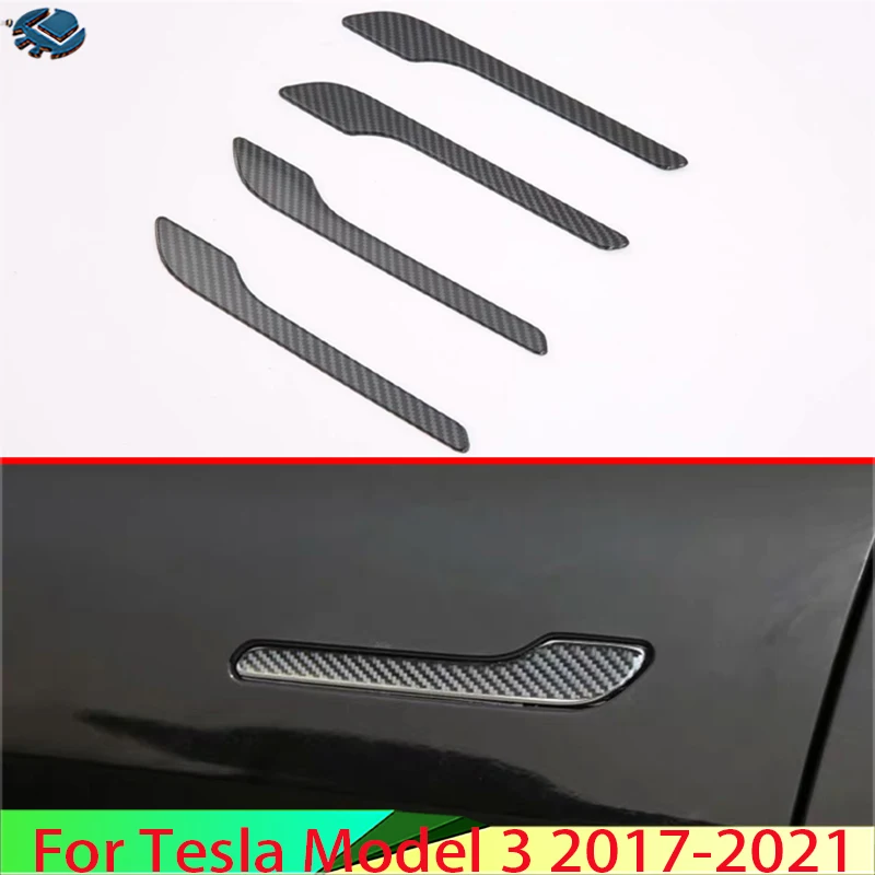 

Для Tesla Model 3 2017-2022 автомобильные аксессуары из углеродного волокна, крышка дверной ручки, крышка, накладка, молдинговые аксессуары 2018 2019