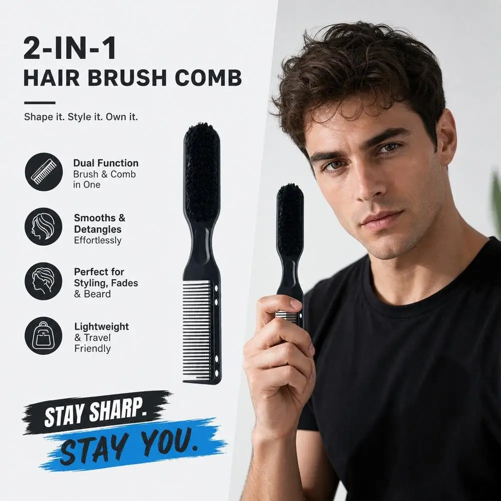 Double-sided Comb Brush Black Small Beard Styling Brush Professional Shave Beard Brush Barber Vintage Carving Cleaning Brush